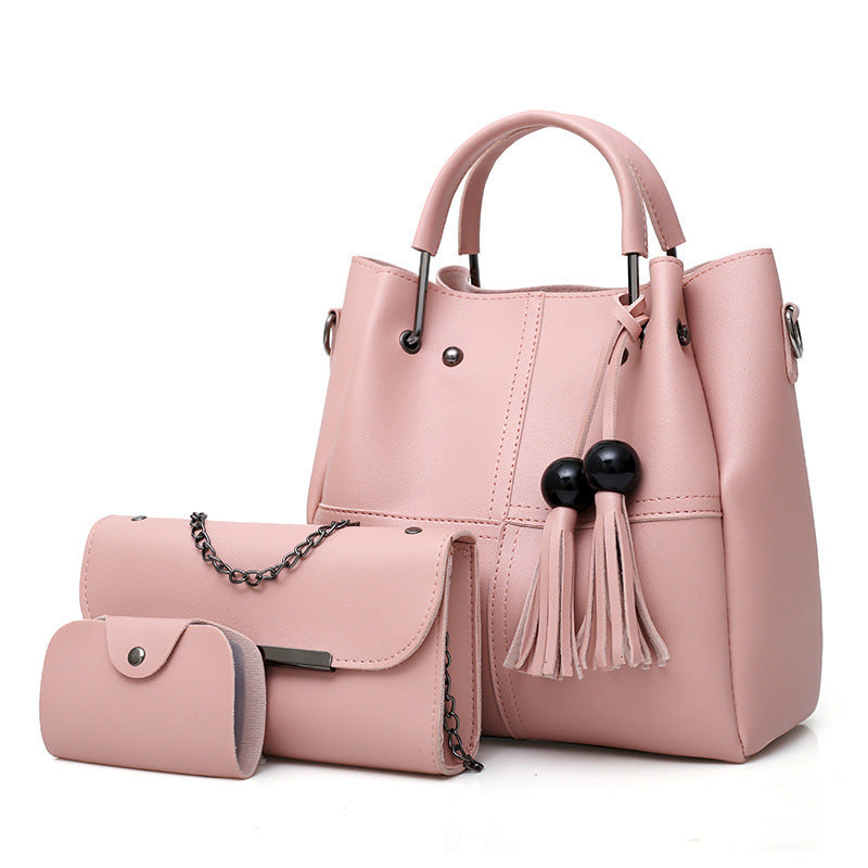Sac messager à bandoulière simple de mode européenne et américaine pour femmes, sac mère à pompons en trois pièces