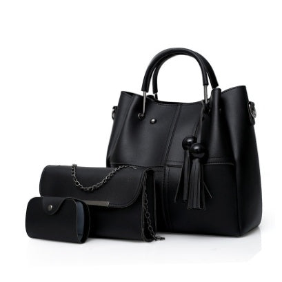 Sac messager à bandoulière simple de mode européenne et américaine pour femmes, sac mère à pompons en trois pièces