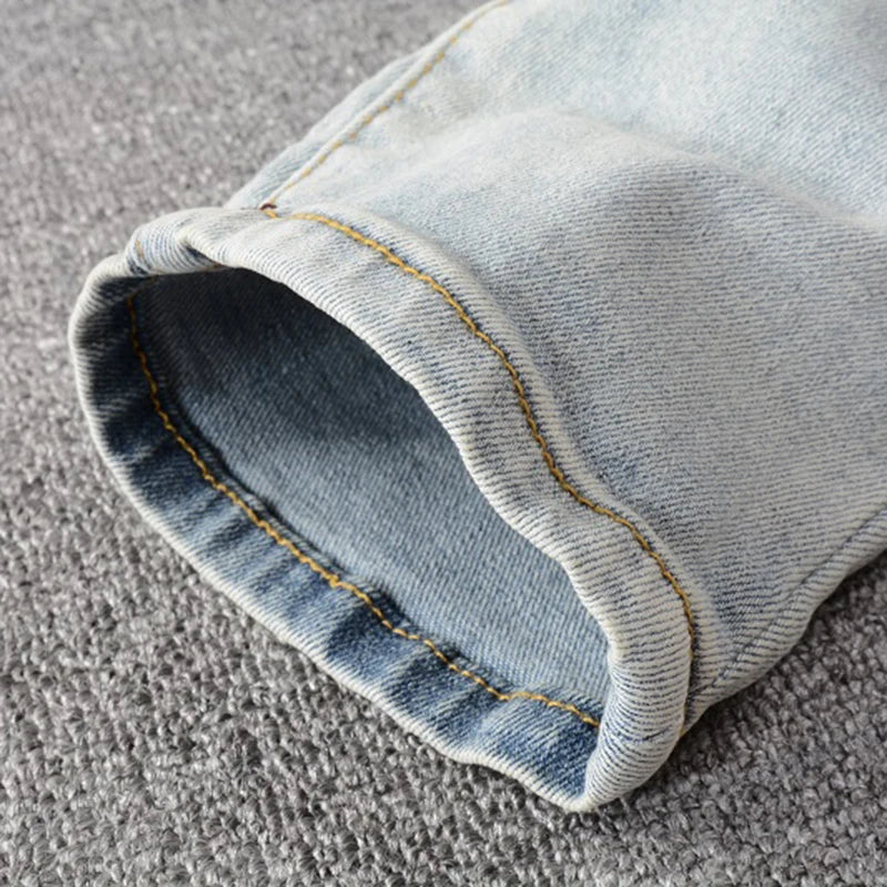 Streetwear Light Blue Denim Slim Skinny Pencil Pants Trousers