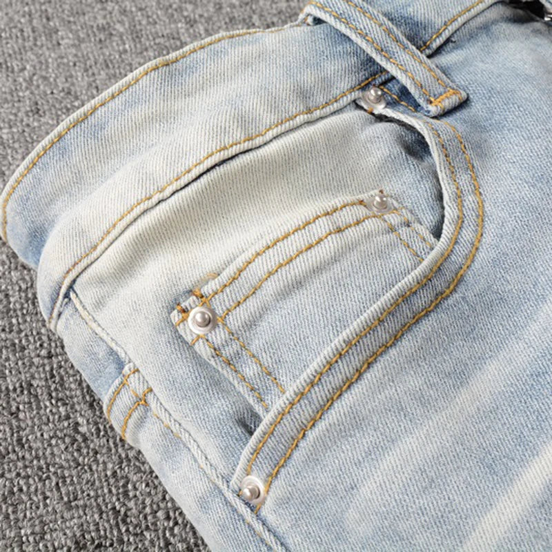 Streetwear Light Blue Denim Slim Skinny Pencil Pants Trousers