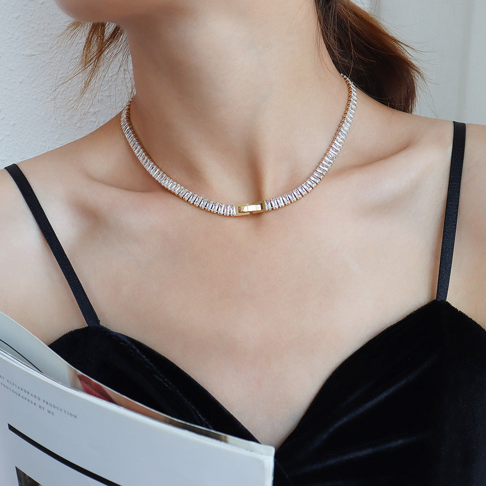 French Women's Full Diamond Necklace Titanium