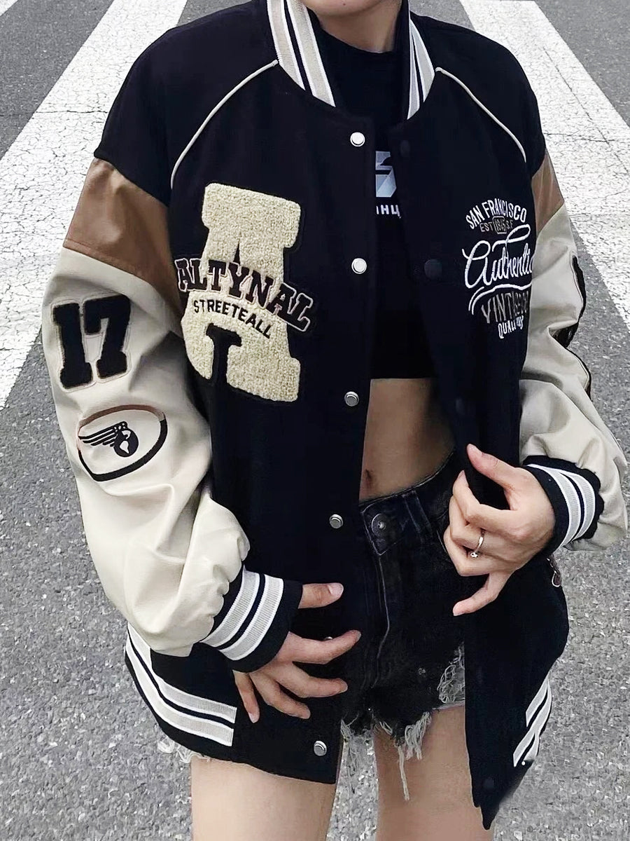 JL Spring and Autumn Loose Retro Long-Sleeved Baseball Jacket