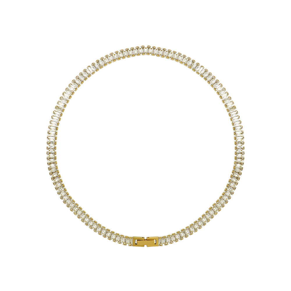 French Women's Full Diamond Necklace Titanium