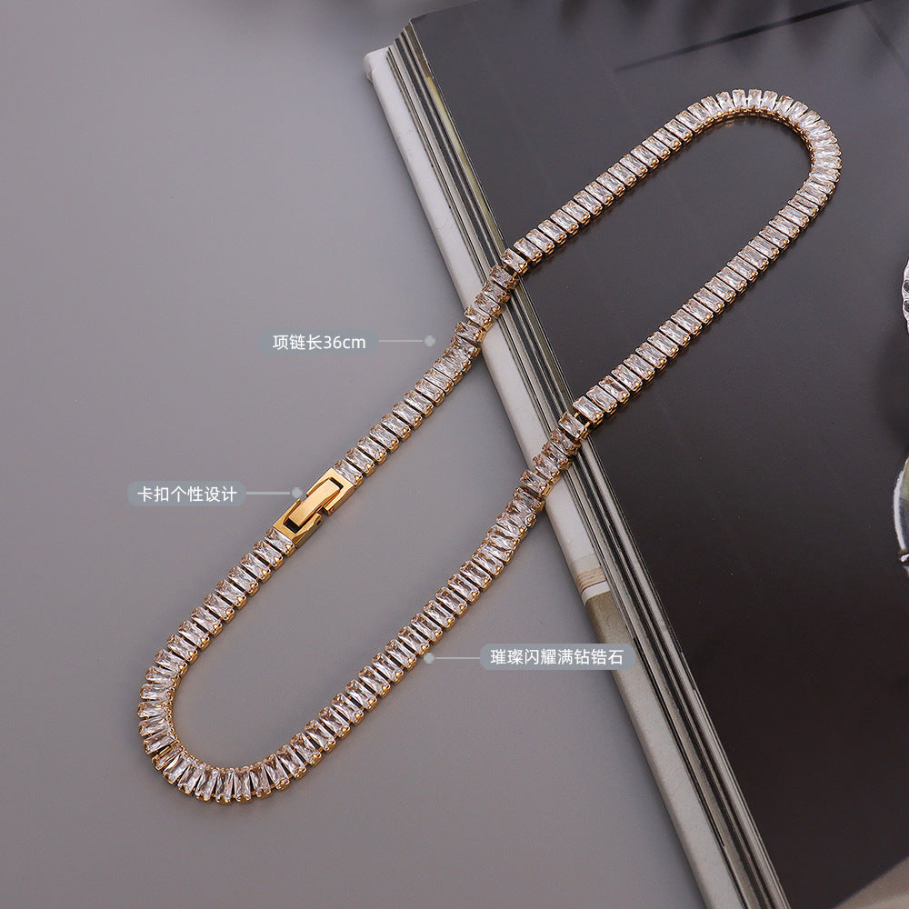 French Women's Full Diamond Necklace Titanium