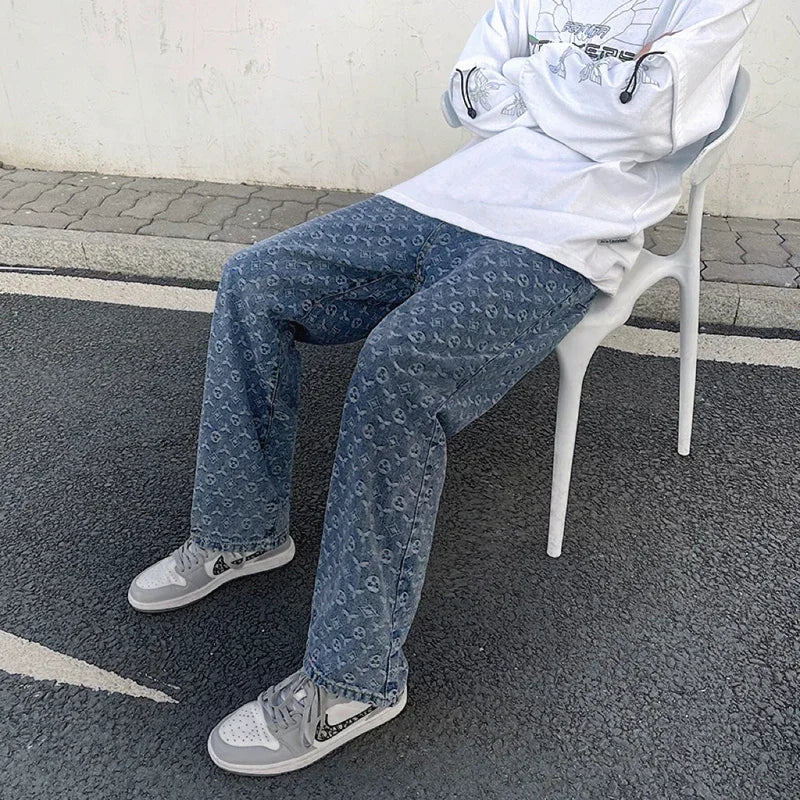 New Straight Lift Pattern Loose Wide Leg Jeans
