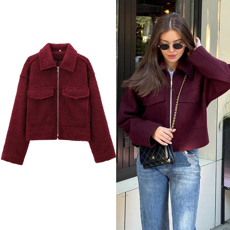 TRAF Women 2025 Outerwears Fleece Tweed Jacket Women Coat Autumn & Winter