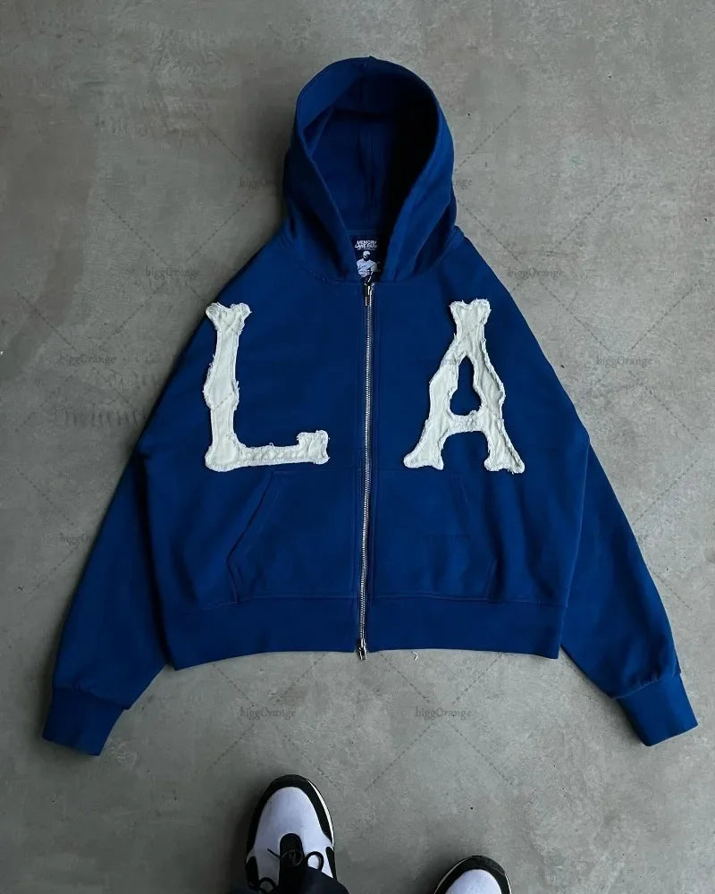 European and American Fashion Zipper Sweatshirt Men Y2k Trendy Letter Embroidery Oversized Hoodie Street Hip-hop Clothing Women