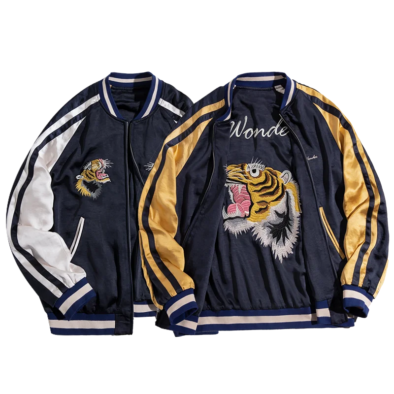 Maden Retro Reversible Jacket Tiger  Men's Spring and Fall Trendy Patchwork Outwear