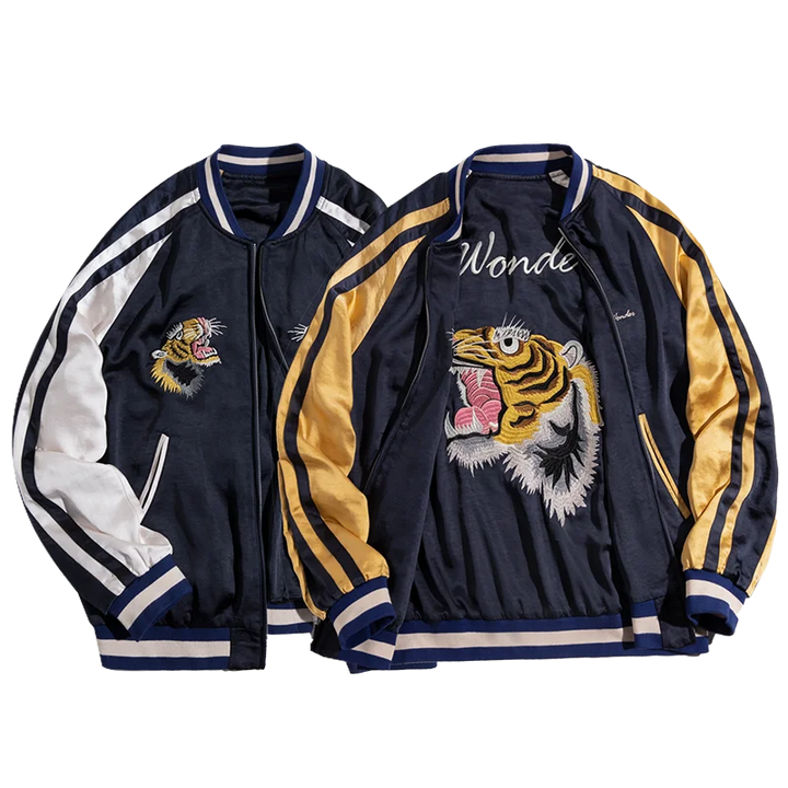 Maden Retro Reversible Jacket Tiger  Men's Spring and Fall Trendy Patchwork Outwear