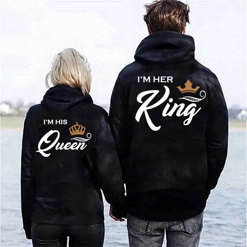 King And Queen Lover Hoodies Harajuku Fashion Casual Lovers Sweatshirt  Couple Hoodies