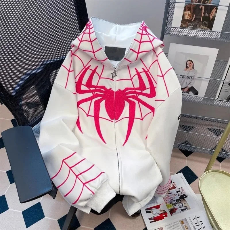 Hip Hop Men And Women Hoodie Flocked Spider Hooded Coat Spring Autumn New Gothic Style