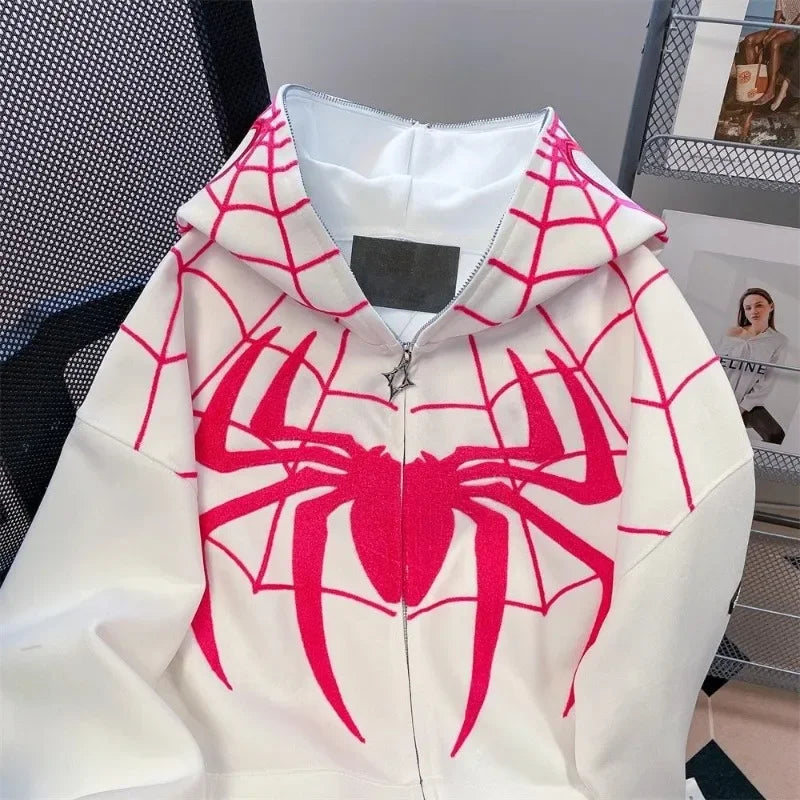 Hip Hop Men And Women Hoodie Flocked Spider Hooded Coat Spring Autumn New Gothic Style