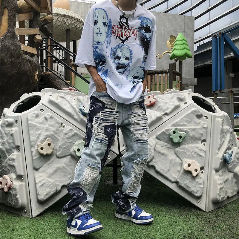 American style high street jeans for men and women straight leg hip-hop casual pants