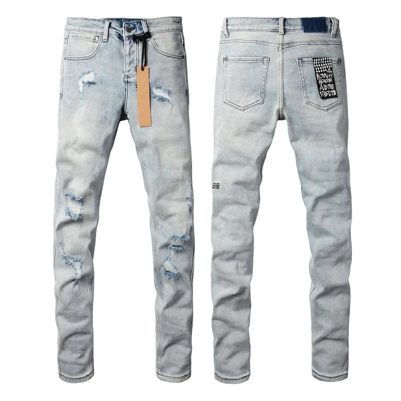 American High Street Stretch Pants Men's Hip Hop Ripped Skinny Low-rise Jeans