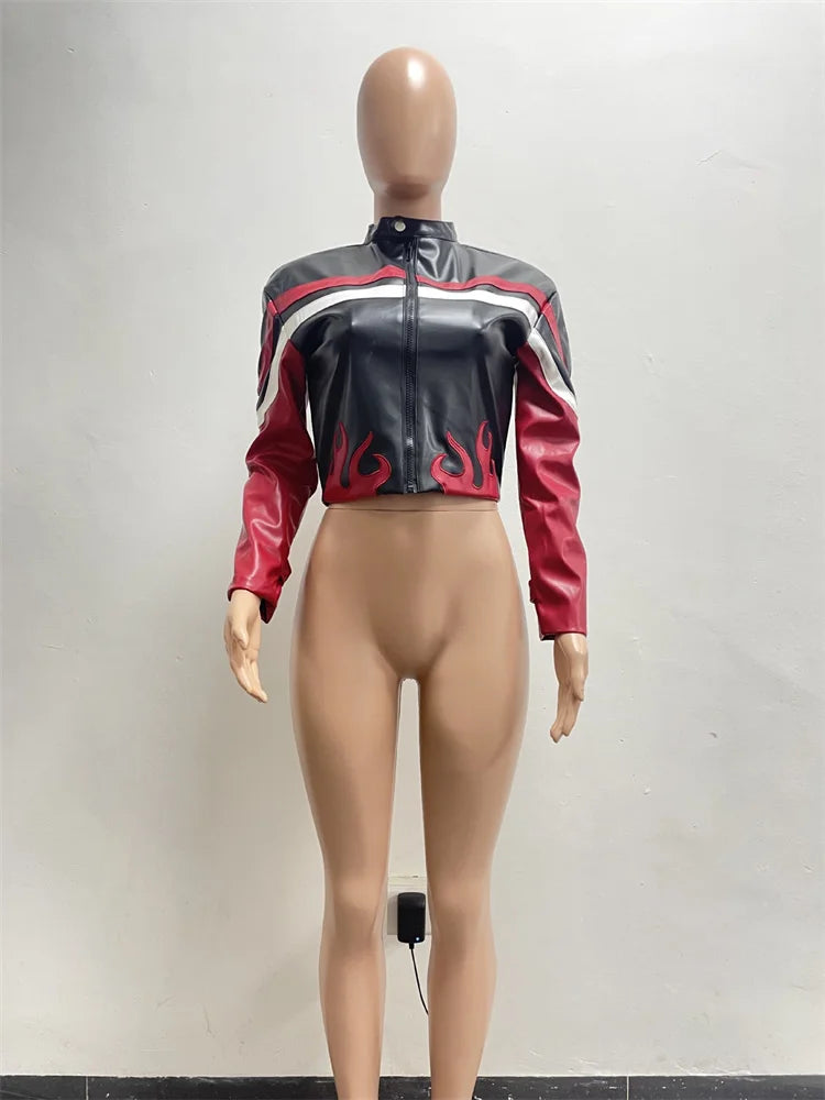 Street Leather Women's Jacket Red Turn Down Long Sleeve Pu Female Coats 2026 Vintage Zipper Outwears
