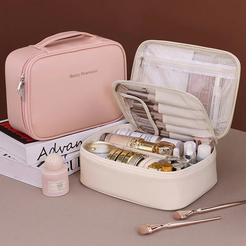 PU Large Capacity Tote Makeup Bag Portable Travel Organizer