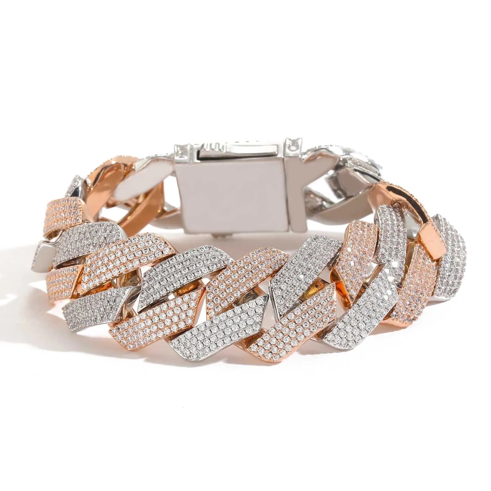 BES 22mm Luxury Iced Out 4 Rows CZ Diamond Cuban Link Chain Gold Plated Fashion Hip Hop Jewelry Bracelet Necklace For Men