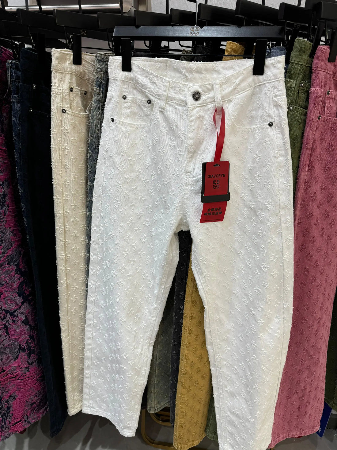 Jacquard Pattern Denim Pants Men Straight Fitting Jeans For Men