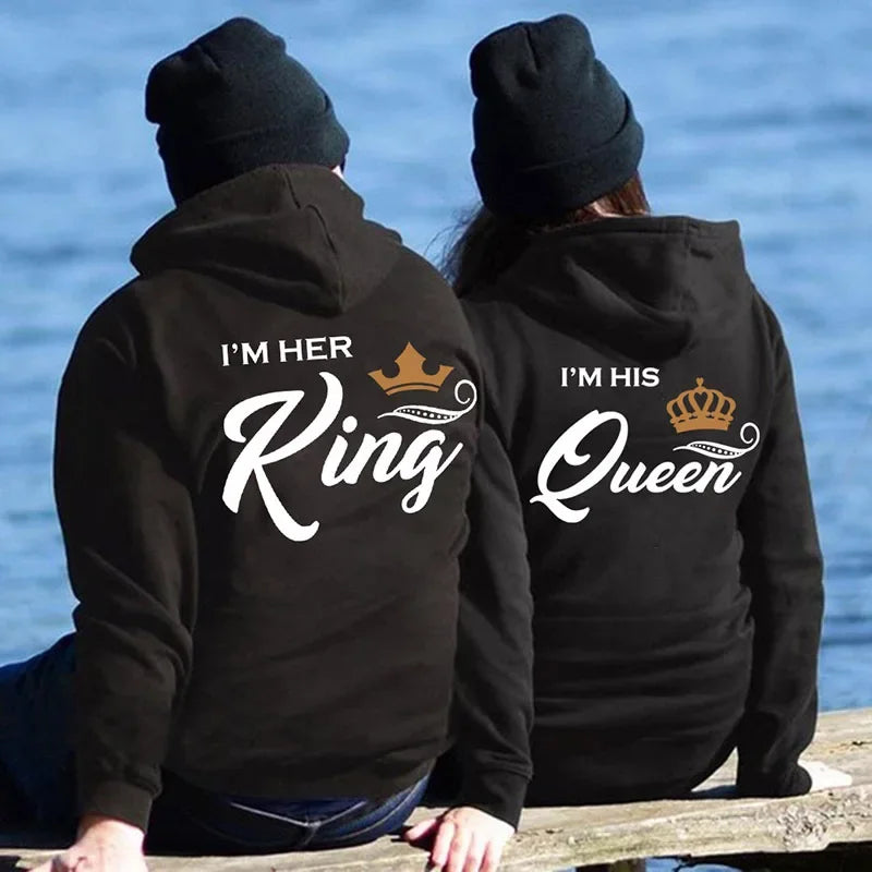 King And Queen Lover Hoodies Harajuku Fashion Casual Lovers Sweatshirt  Couple Hoodies