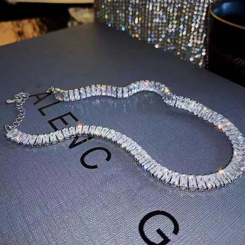 Luxury Shiny Zircon Square Choker Necklaces for Women