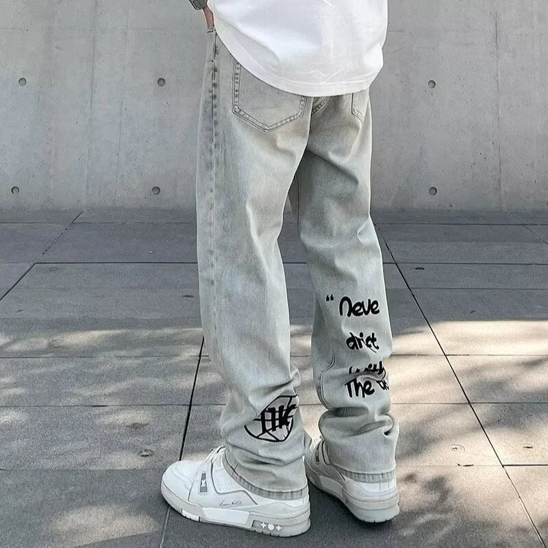 American Gothic Men's Jeans Y2K Retro Straight Denim Trousers Hip Hop Fashion