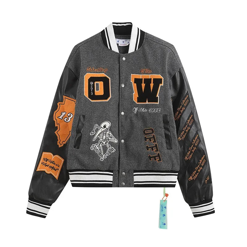 New Leather Sleeve Heavy Duty Embroidery Casual Style Fit