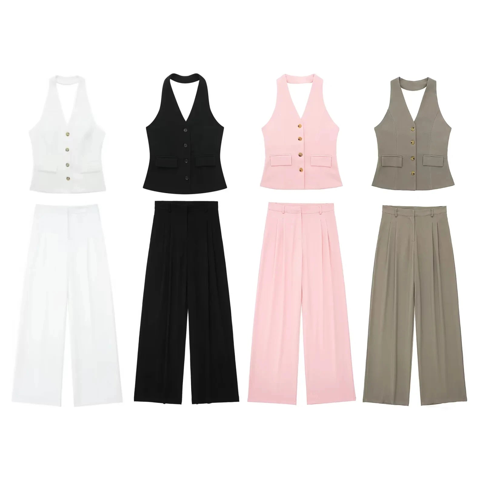 TRAFZA 2024 Spring Summer Casual Women Solid Suits Fashion