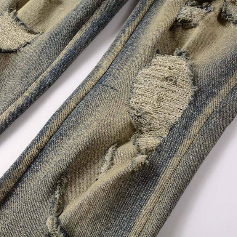 Denim Jeans Vintage Blue Snakeskin Leather Patch Stretch Pants Skinny Tapered Trousers