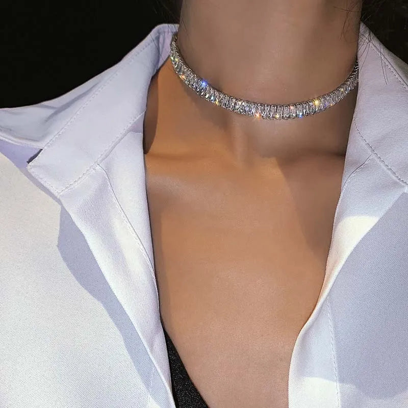 Luxury Shiny Zircon Square Choker Necklaces for Women