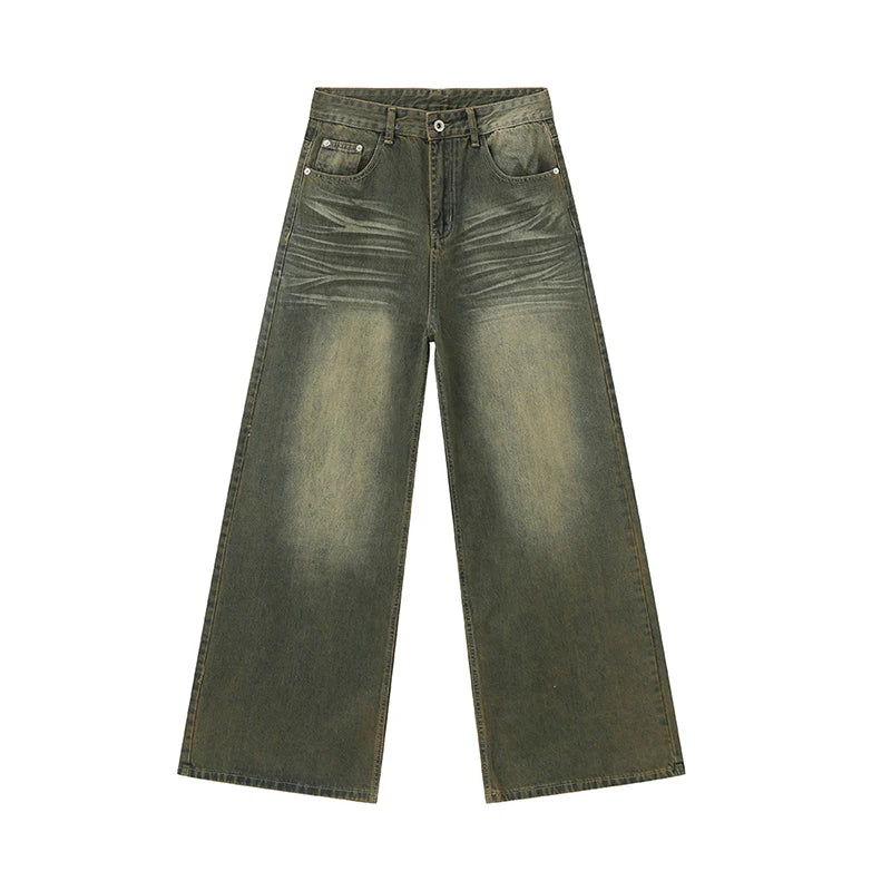 Men's Straight Denim Pants American Style Casual Worn-out Design