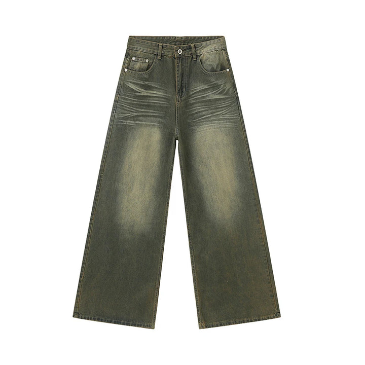 Men's Straight Denim Pants American Style Casual Worn-out Design