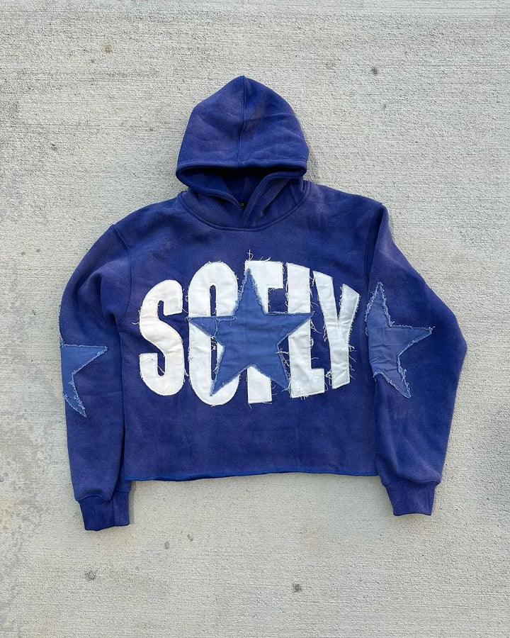 American Street Front and Back Patch Letter Print Suit Loose Hooded Sweater Straight Leg Sweatpants