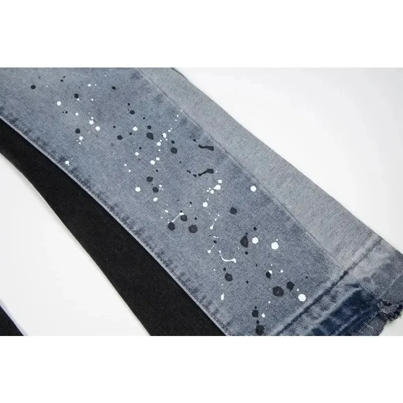 American retro jeans YK2 blue embroidery, hip-hop wide-leg jeans streetwear