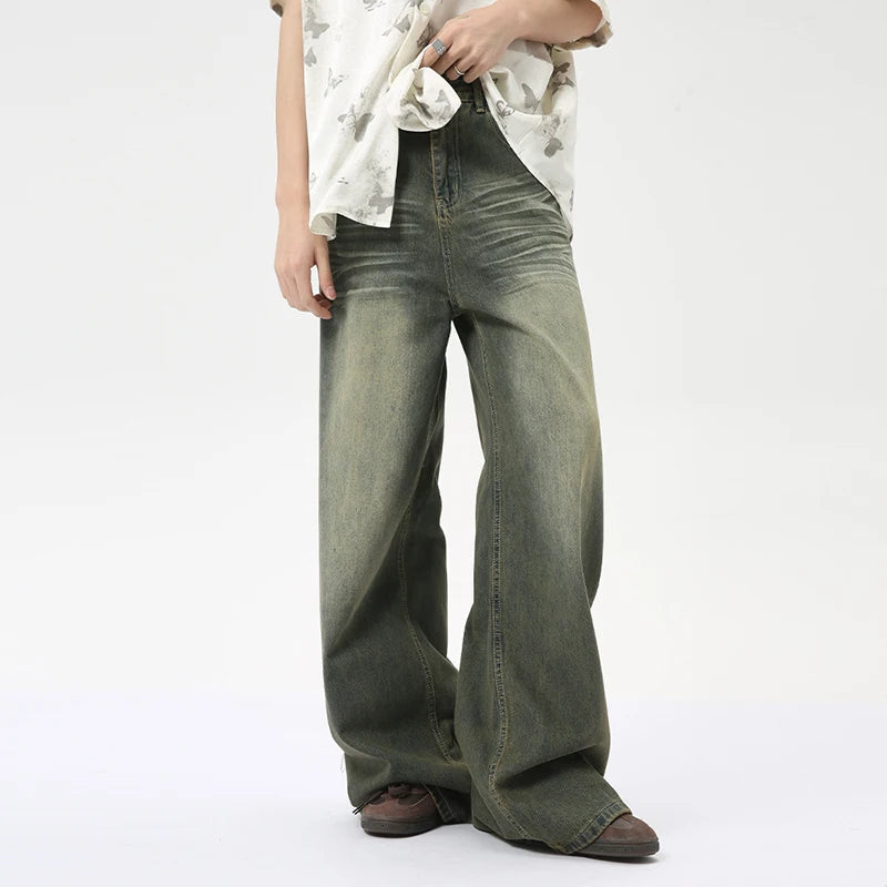 Men's Straight Denim Pants American Style Casual Worn-out Design