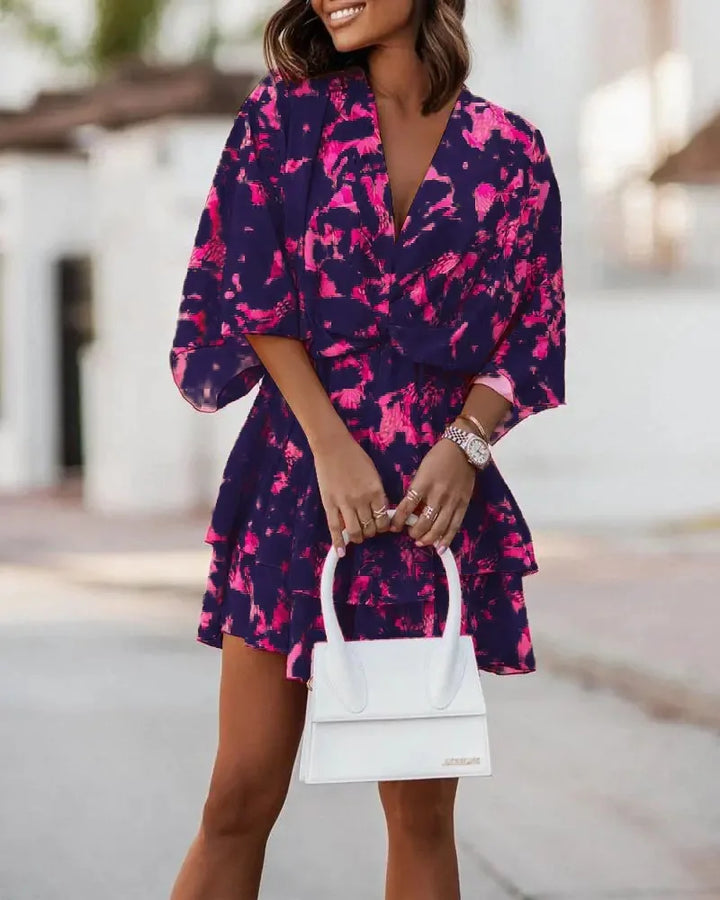 Female Ruffle Beach Party Dress Vestidos Women Sexy V Neck Mini Dresses Summer