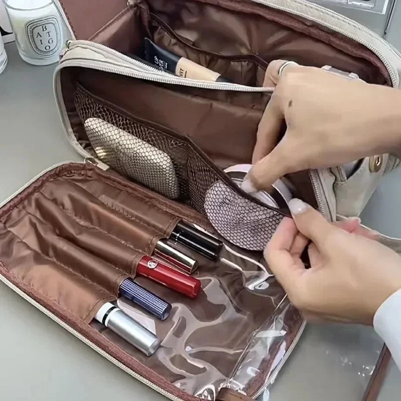 Multifunctional Makeup Bag For Women PU Leather Large Capacity