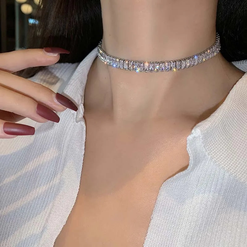 Luxury Shiny Zircon Square Choker Necklaces for Women