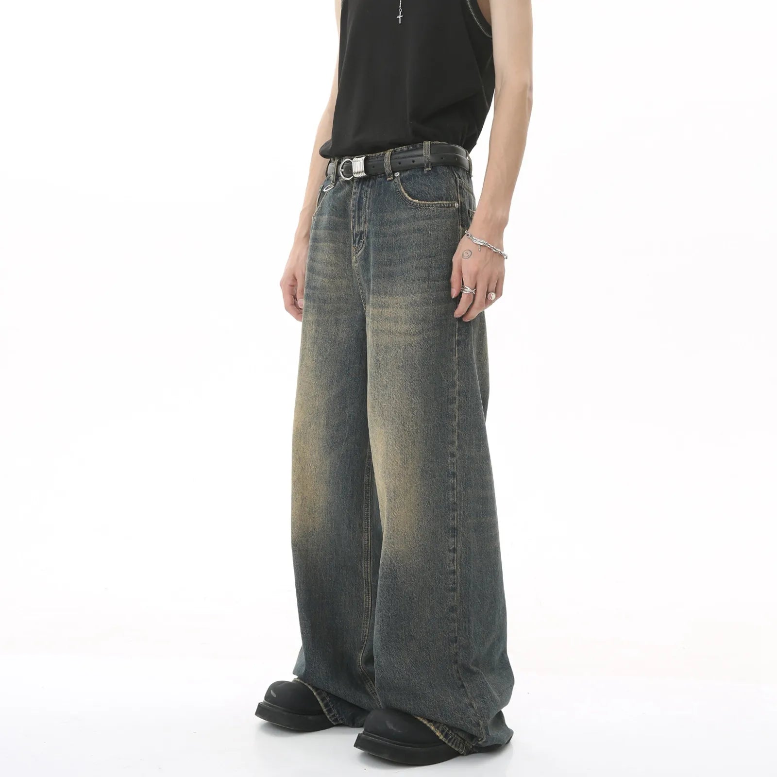 Sweatpants Men's Jeans Retro Trousers Korean Fashion Loose Fit Denim Pants Streetwear