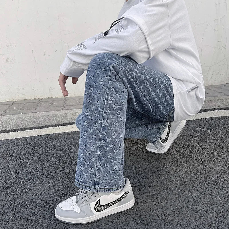 New Straight Lift Pattern Loose Wide Leg Jeans