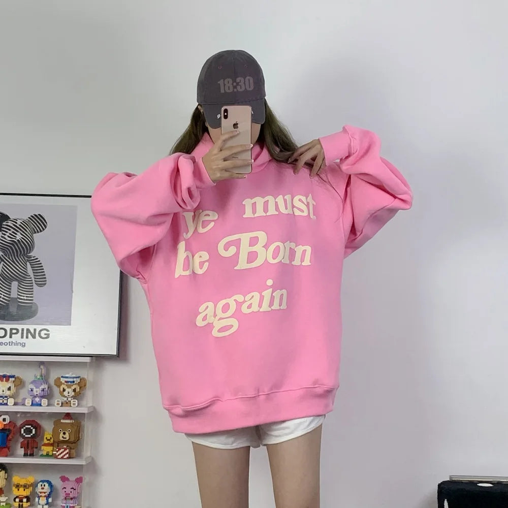 2024fw Puff Print Kanye West Hoody Men Women 1:1 Pink Ye Must Be Born Again Hoodie Oversize Fit Pullovers CPFM Sweatshirts
