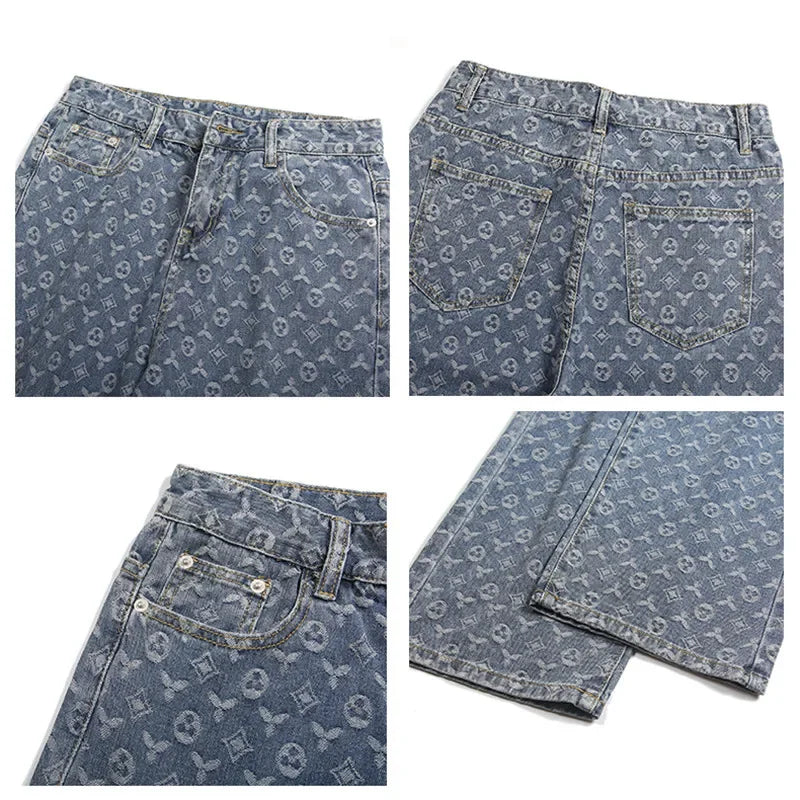 New Straight Lift Pattern Loose Wide Leg Jeans