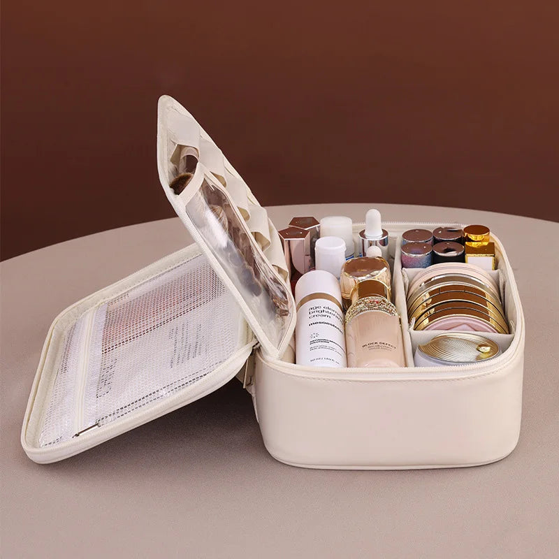 PU Large Capacity Tote Makeup Bag Portable Travel Organizer