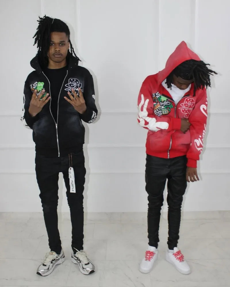 Oversized Zipper Hoodie Men Y2k Gothic Retro Letter Flame Embroidered Sweatshirt Jacket Men and Women