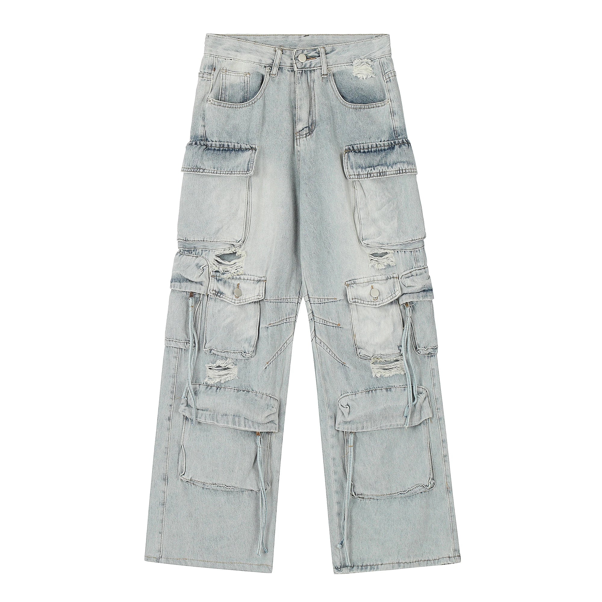 Hip Hop Streetwear Pants for Men Distressed Ripped Jeans