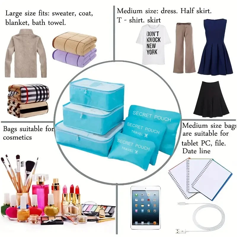 6pcs Travel Storage Bag Large Capacity Luggage Clothes Sorting Organizer Set Suitcase