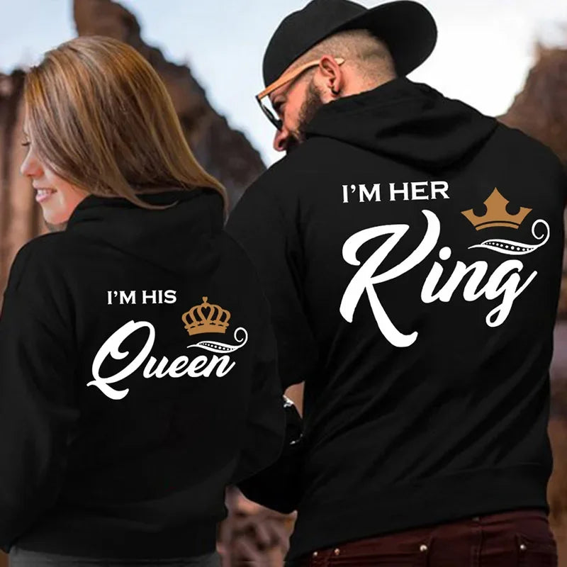 King And Queen Lover Hoodies Harajuku Fashion Casual Lovers Sweatshirt  Couple Hoodies