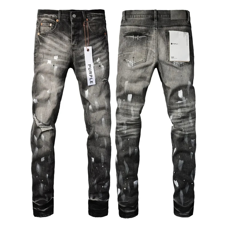 Purple Jeans American High Street Distressed Black 2025 New Fashion
