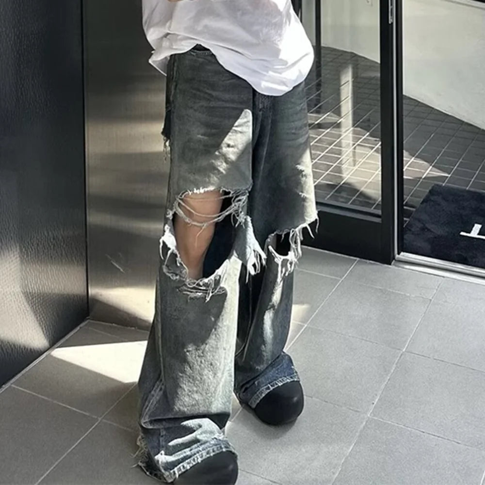 Wide Leg Jeans for Men and Women Streetwear Casual Denim Trousers Oversized Cargo Pants