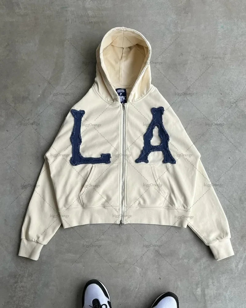 European and American Fashion Zipper Sweatshirt Men Y2k Trendy Letter Embroidery Oversized Hoodie Street Hip-hop Clothing Women