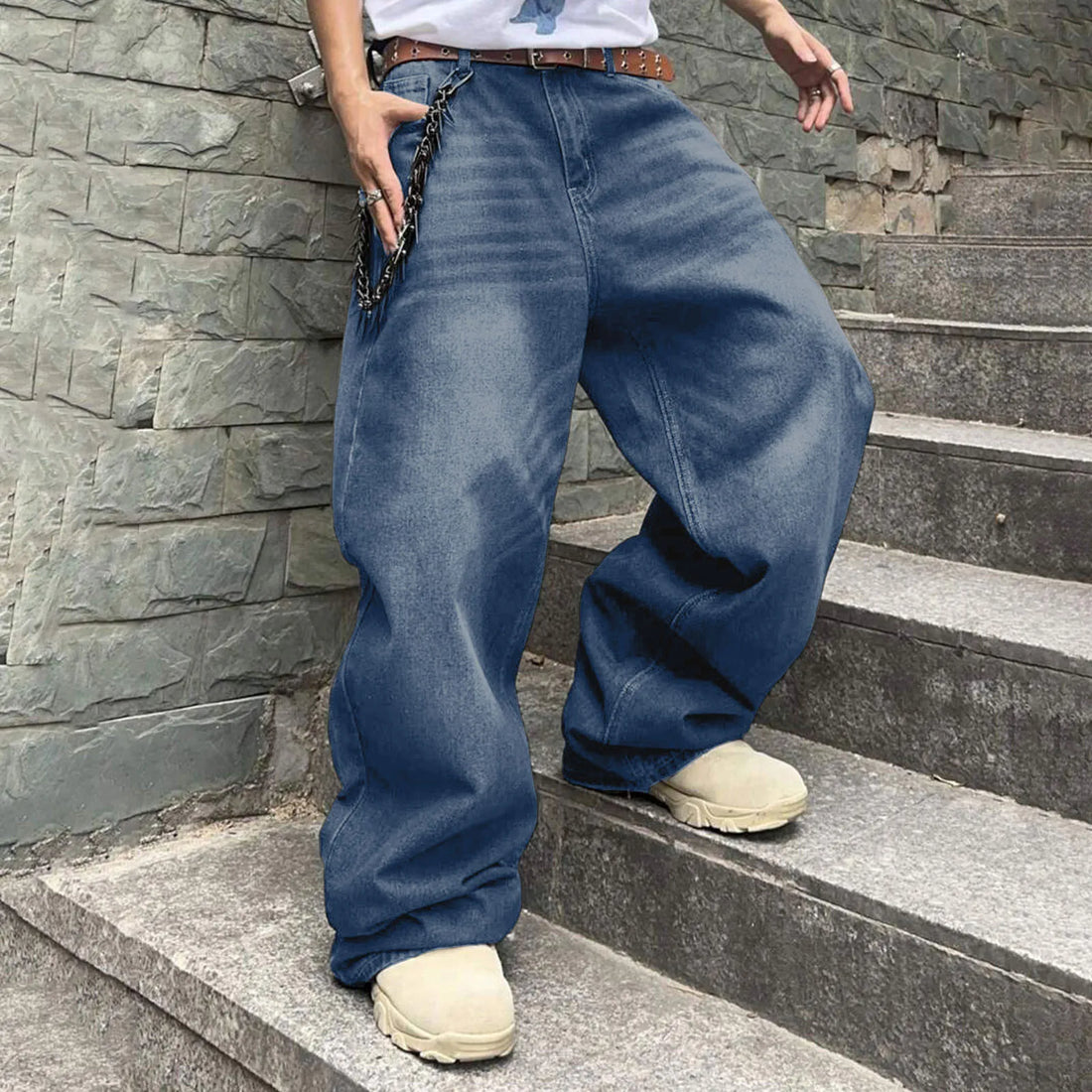 Sweatpants Men's Jeans Retro Trousers Korean Fashion Loose Fit Denim Pants Streetwear